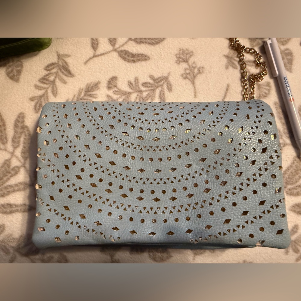 Elegant Light  Blue with  Gold Accents Women's Bag